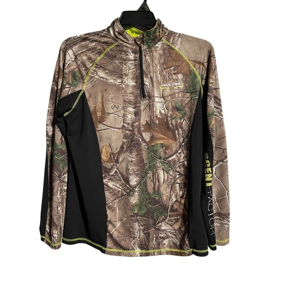 Realtree Quarter Zip Camouflage Long Sleeve Performance Shirt Men M Scent Factor - Picture 1 of 9